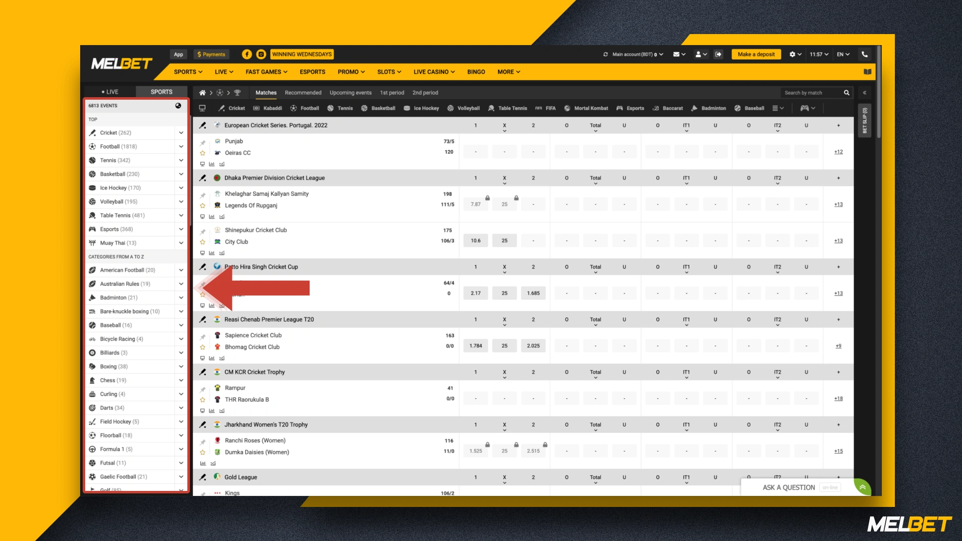 The sports betting markets in Melbet have dozens of different sports disciplines on which you can bet