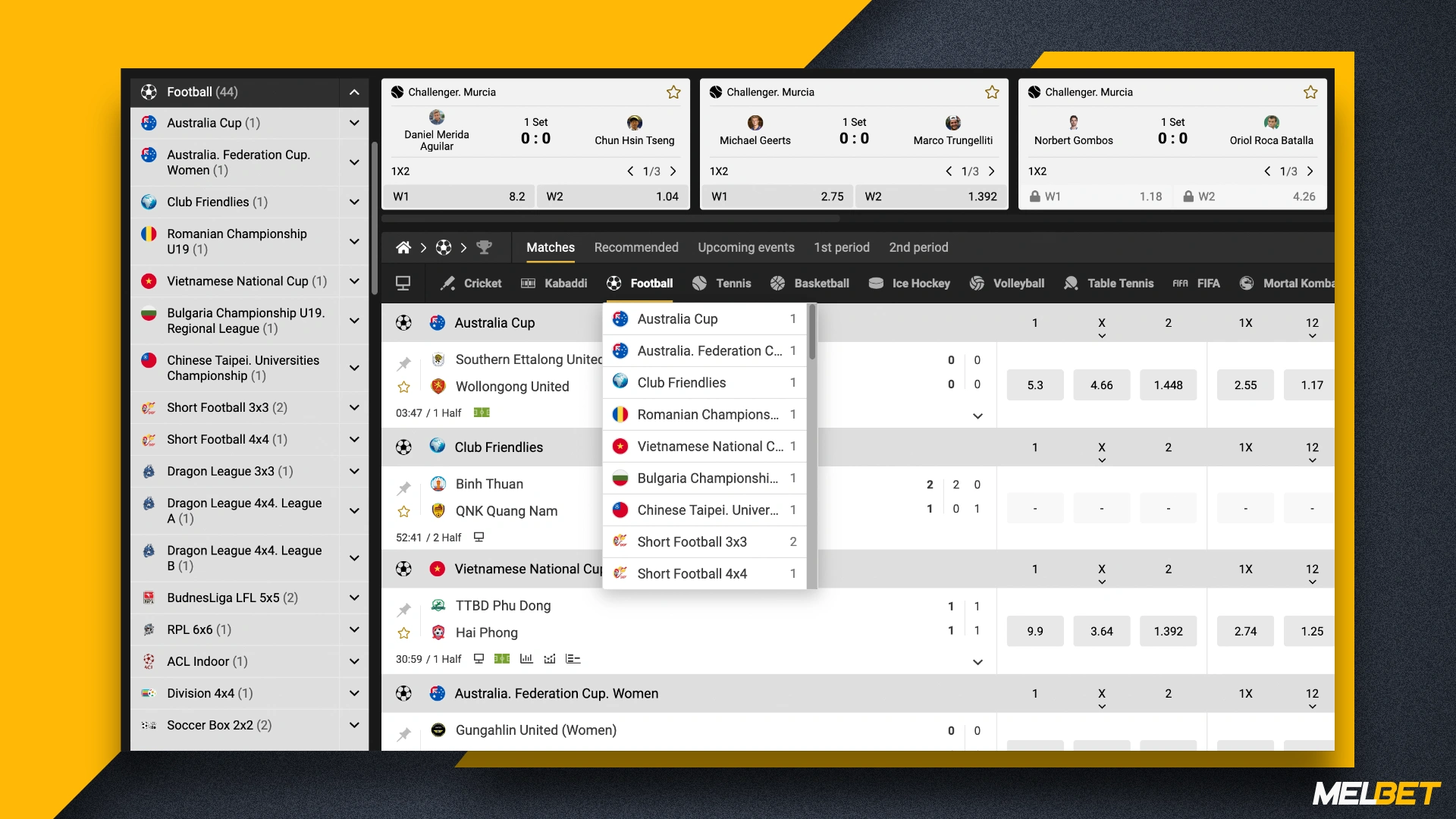 On the Melbet website in Bangladesh you can bet on football