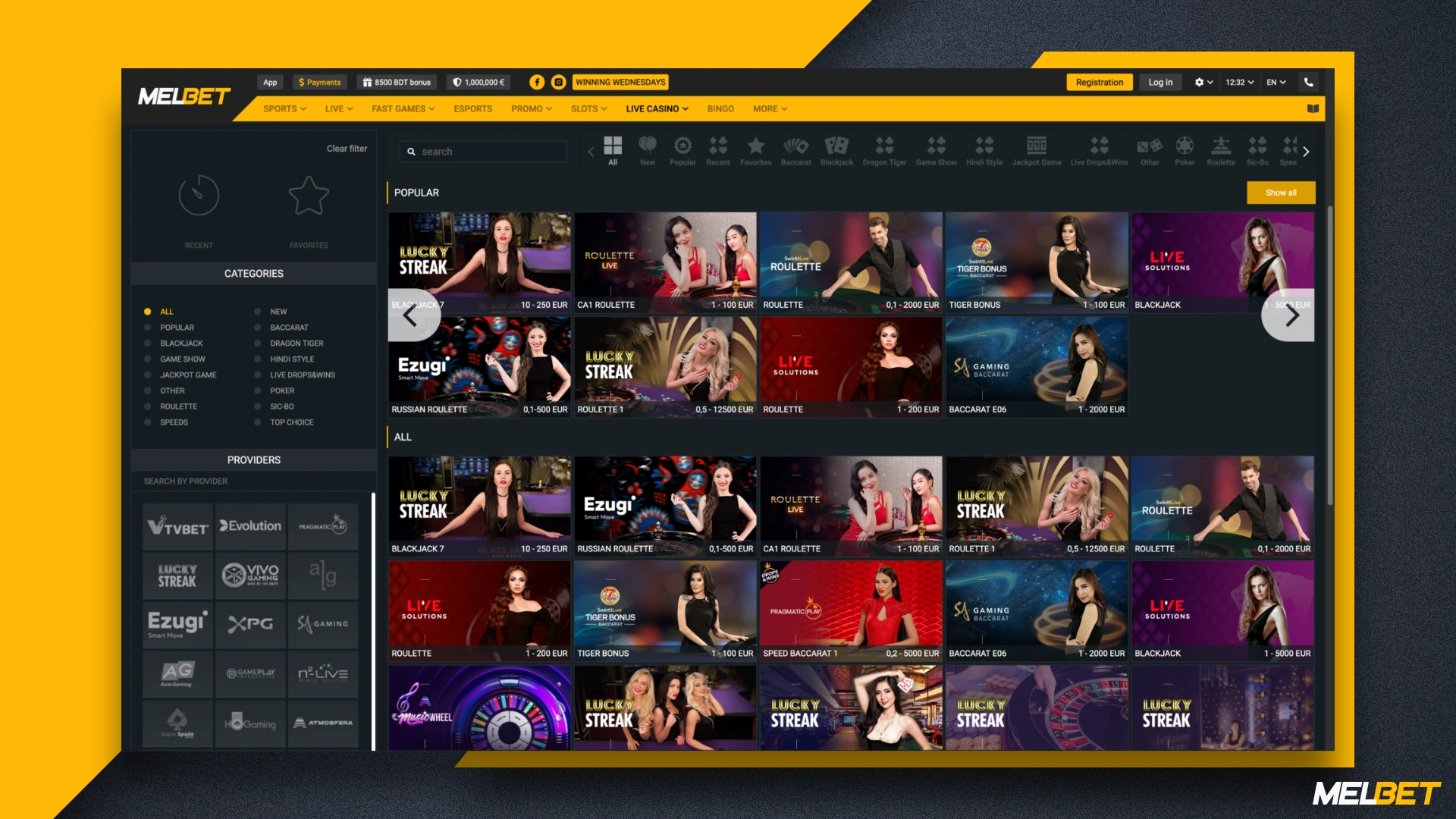 List of popular games at Melbet online casino